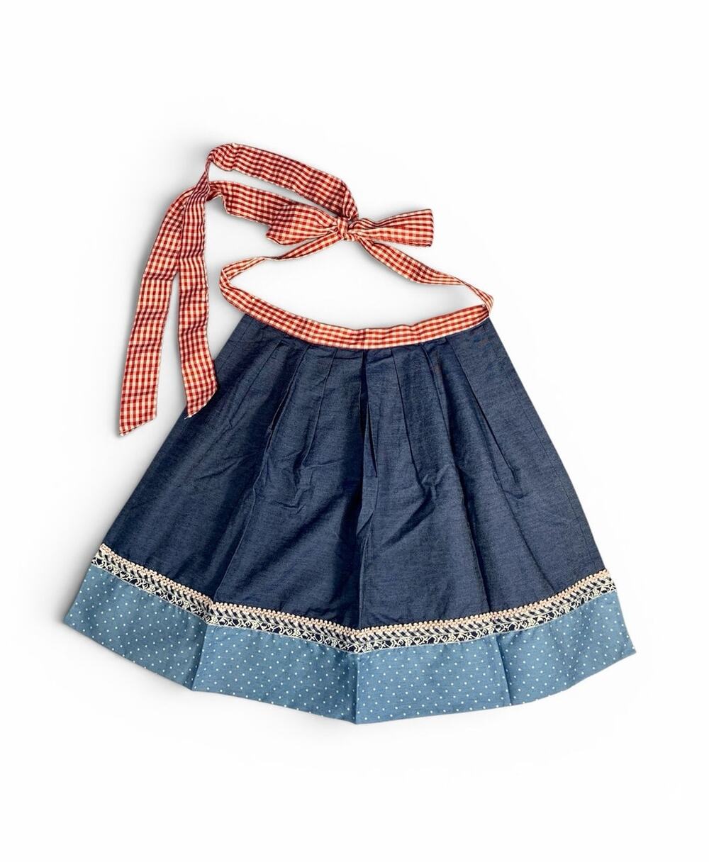 Vintage Handmade 4th of July Apron, Pleated, Red White and Blue Denim Farmcore